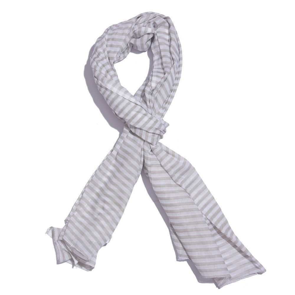 Scarf White and Gray Cotton Stripe